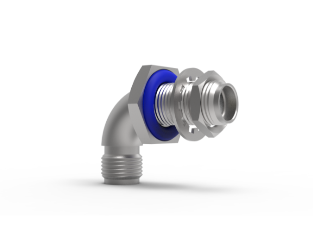 SMA Female to Female Bulkhead Radius Right Angle Adapter, Passivated, 5135CCSF