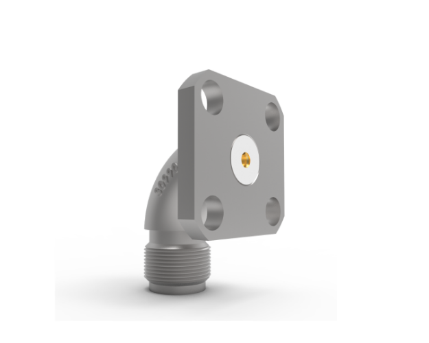 SMA Female Radius Right Angle 4-Hole (.5 SQ) Mount Field Replaceable, Passivate, 5530-1SF